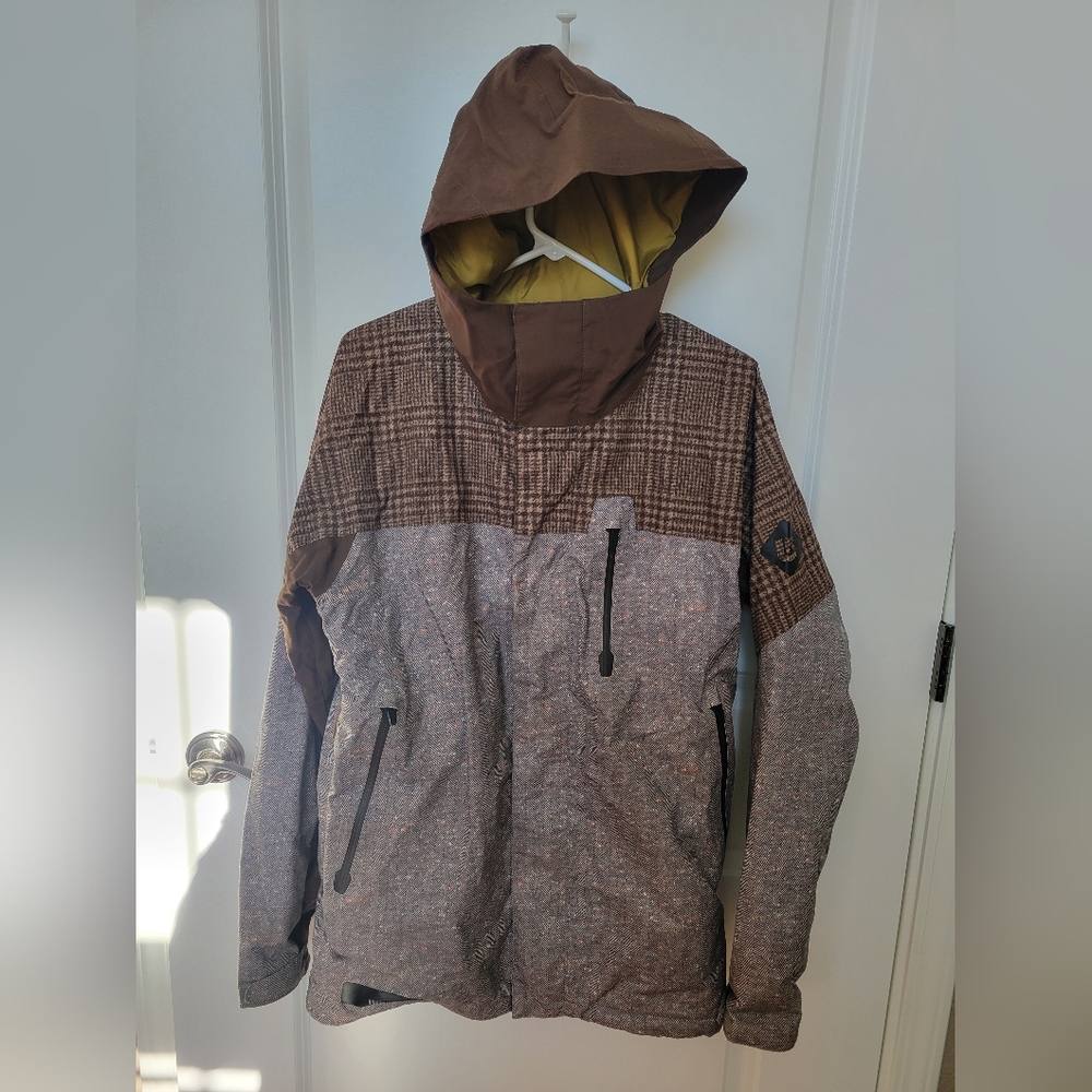 Stylish Burton mens Brown Plaid Hooded Jacket small